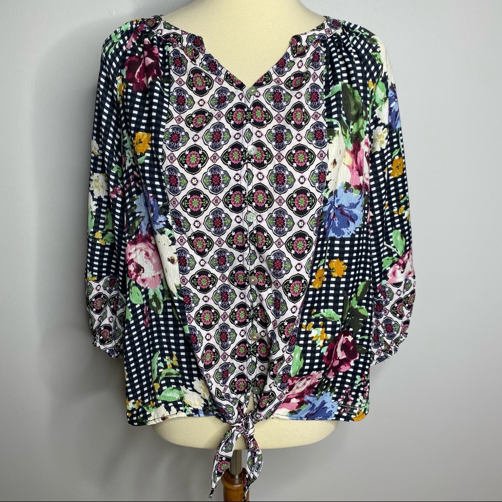 Fig and Flower floral colorful boho top size small